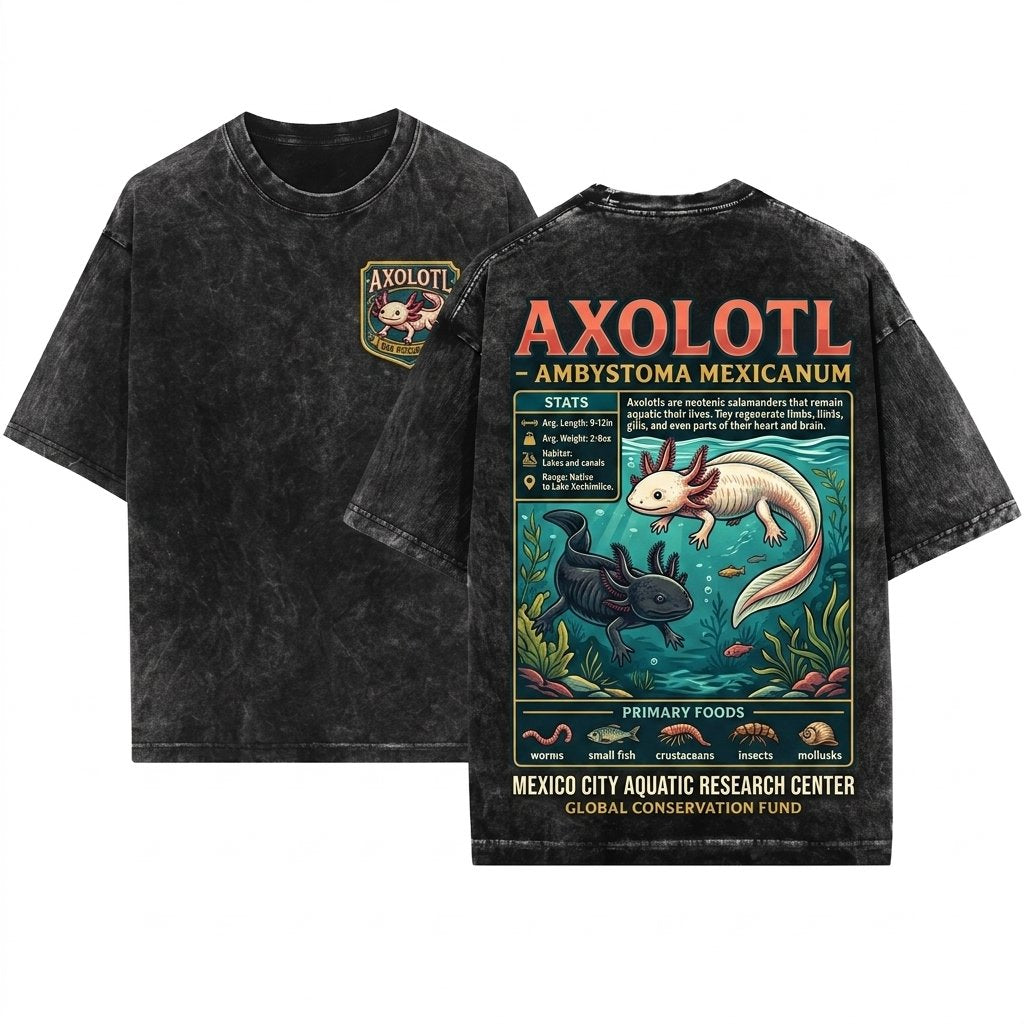 Vintage Axolotl Amphibian Zoology Biology Teacher Aquatic Pet Graphic Top Unisex Wash T-Shirt