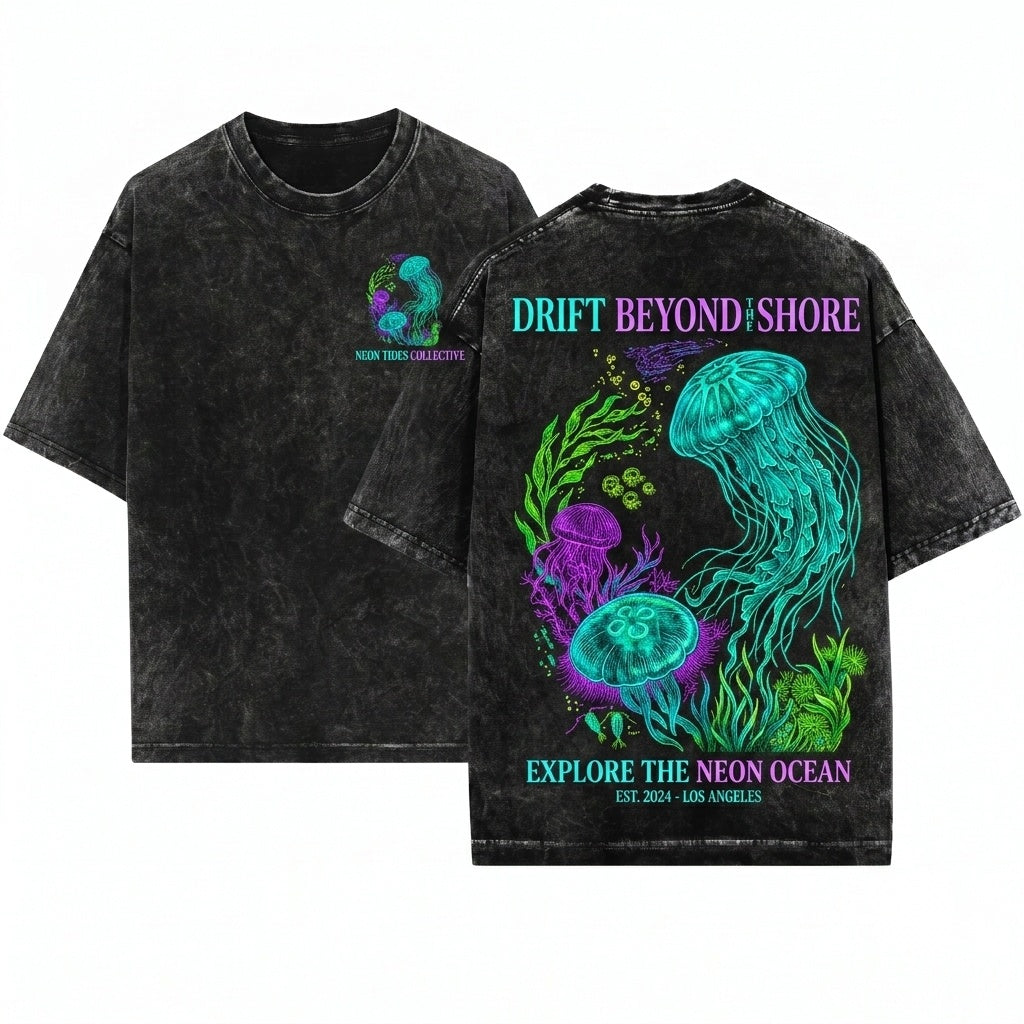 Vintage Jellyfish Marine Life Underwater Aquatic Sea Creature Graphic Aquarium Art Aesthetic Retro Gift Unisex Wash T-Shirt