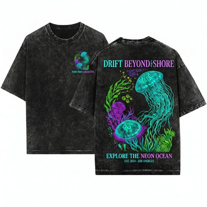 Vintage Jellyfish Marine Life Underwater Aquatic Sea Creature Graphic Aquarium Art Aesthetic Retro Gift Unisex Wash T-Shirt