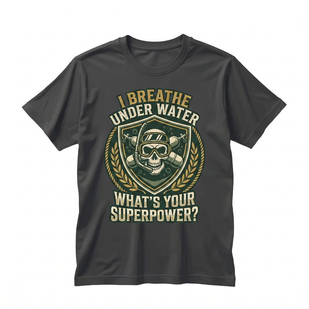 I Breathe Underwater Whats Your Superpower Scuba Diving Funny Snorkel Diver Gift Vintage Ocean Graphic Top Unisex TShirt