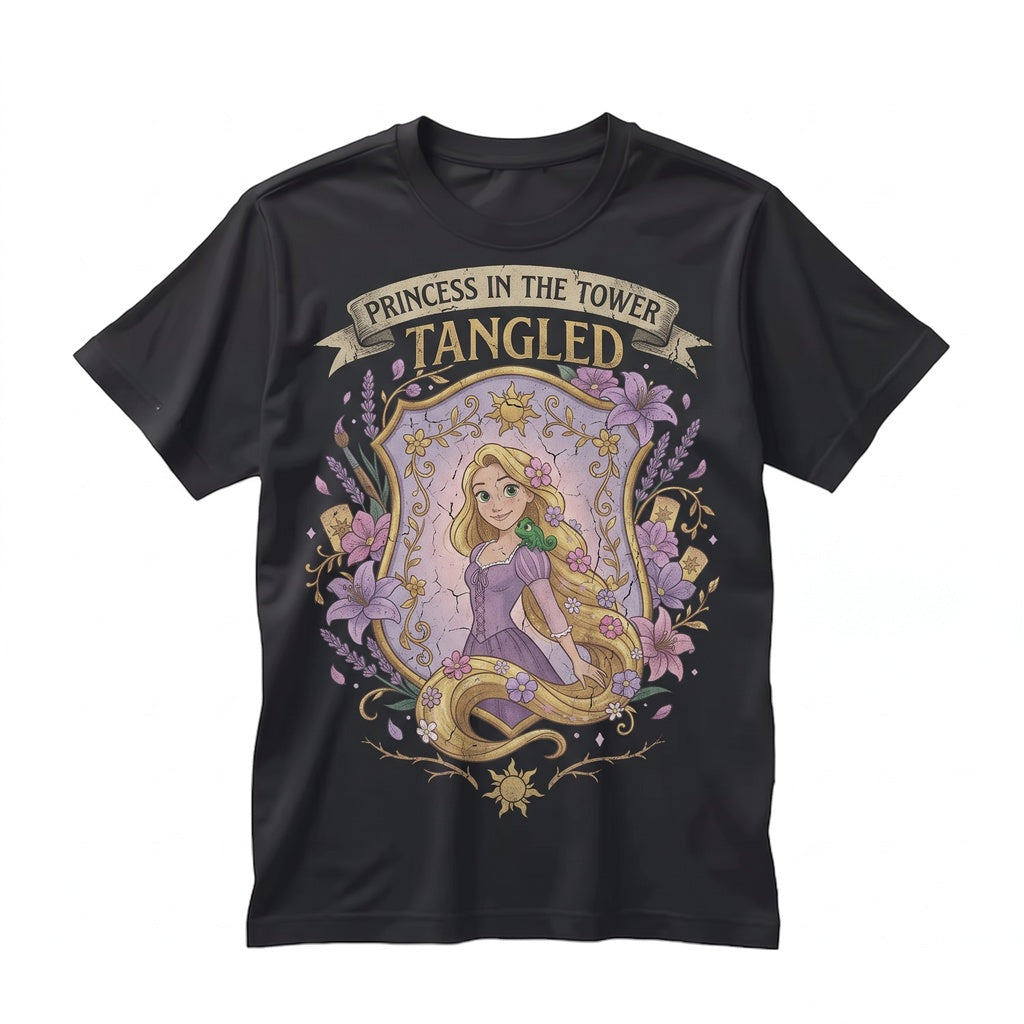 Oversized Rapunzel Pascal Family Vacation Floral Graphic Cotton Top, Princess Theme Apparel Unisex TShirt