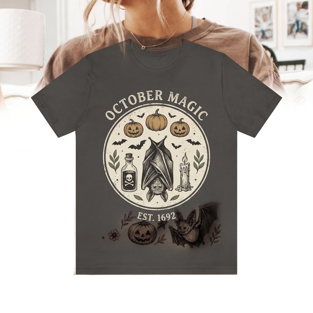 Vintage Spooky Halloween Bats Jack-O-Lantern Witchy Black Cat Trick Or Treat Gift Unisex TShirt