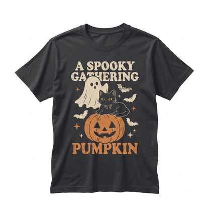 Cute Ghost Black Cat Halloween Pumpkin Bats Night Playful Spooky Aesthetic Gift Unisex TShirt