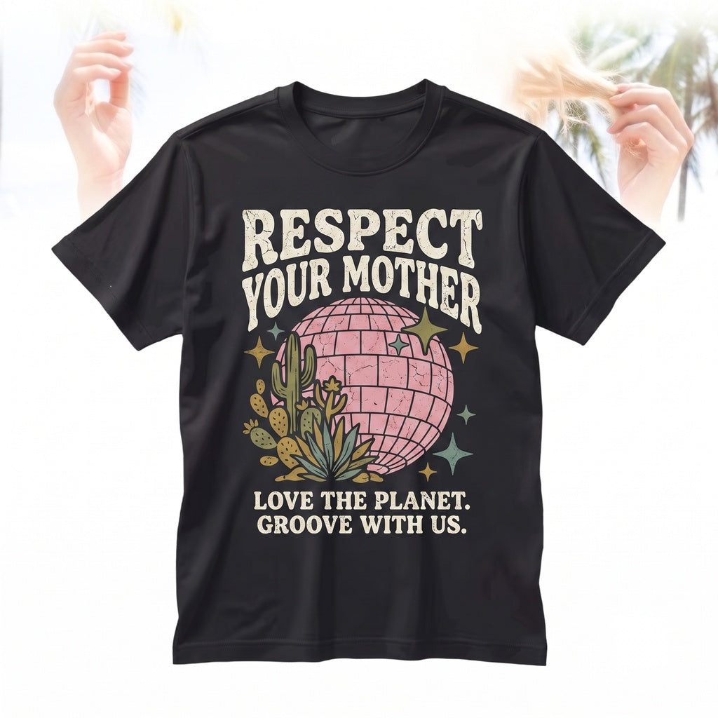 Respect Your Mother Earth Disco Ball Vintage Retro Funny Music Lover Gift Festival Fashion Unisex TShirt