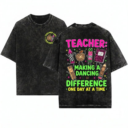 Custom Teacher Name Leopard Checkered School Supplies Back To Classroom Gift Unisex Wash T-Shirt