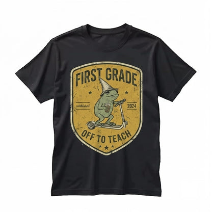 Cute 1st Grade Elementary Teacher Back to School Silly Frog Iced Coffee Unisex TShirt