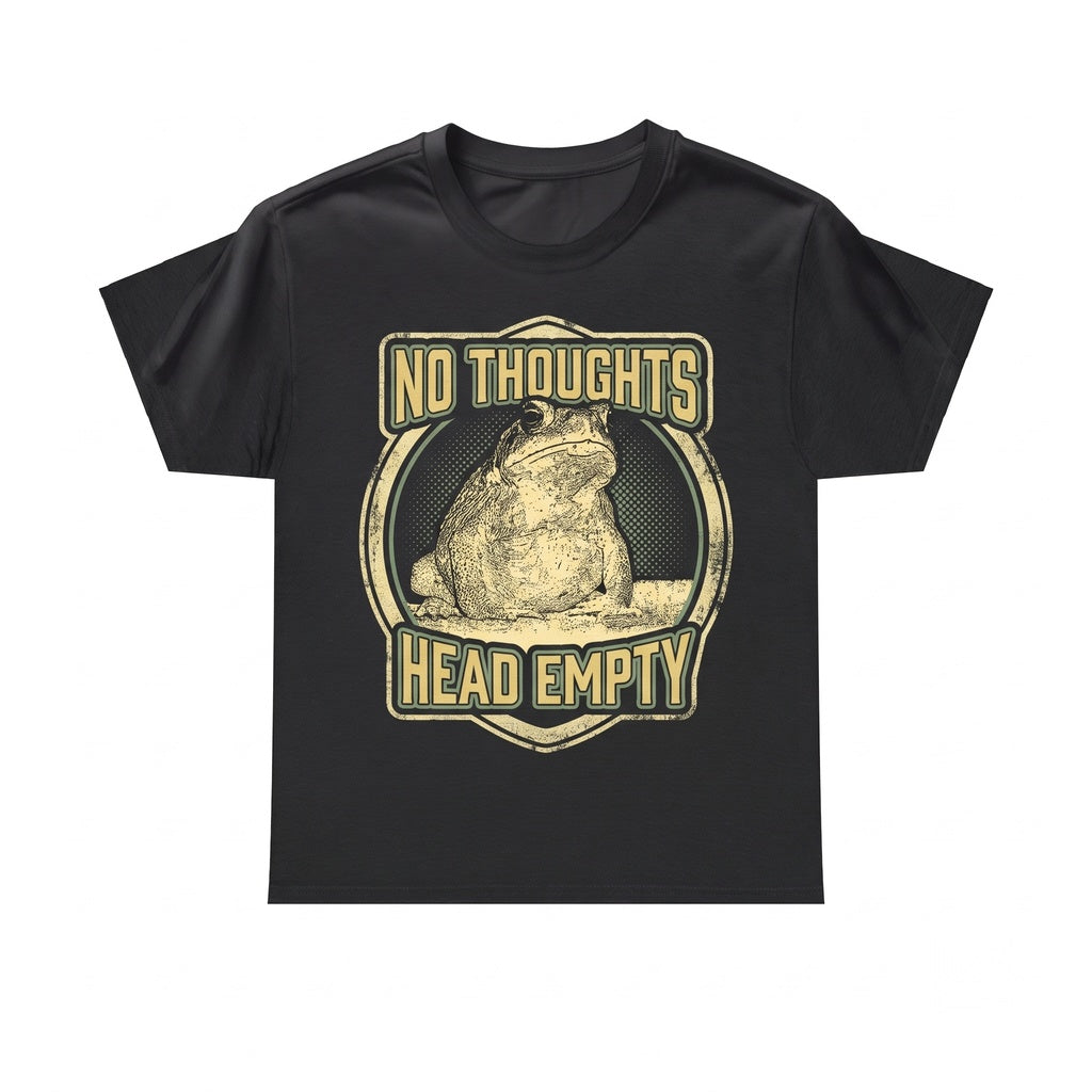 Funny Meme No Thoughts Empty Head Amphibian Graphic Apparel Cotton Short Sleeve Unisex TShirt