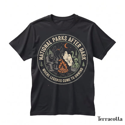 Wilderness Park Cryptid Camping Bigfoot Mothman Ghost Alien Graphic Unisex TShirt