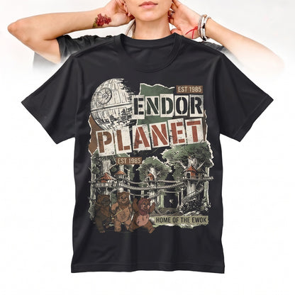 Vintage Forest Moon of Endor Ewok Planet Graphic Retro SciFi Theme Park Family Vacation Apparel Unisex TShirt