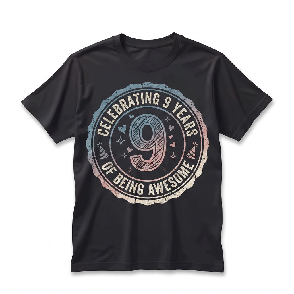 Celebrating 9th Birthday Nine Year Old Awesome Tie-Dye Present Kids Daughter Son Boys Girls Unisex TShirt