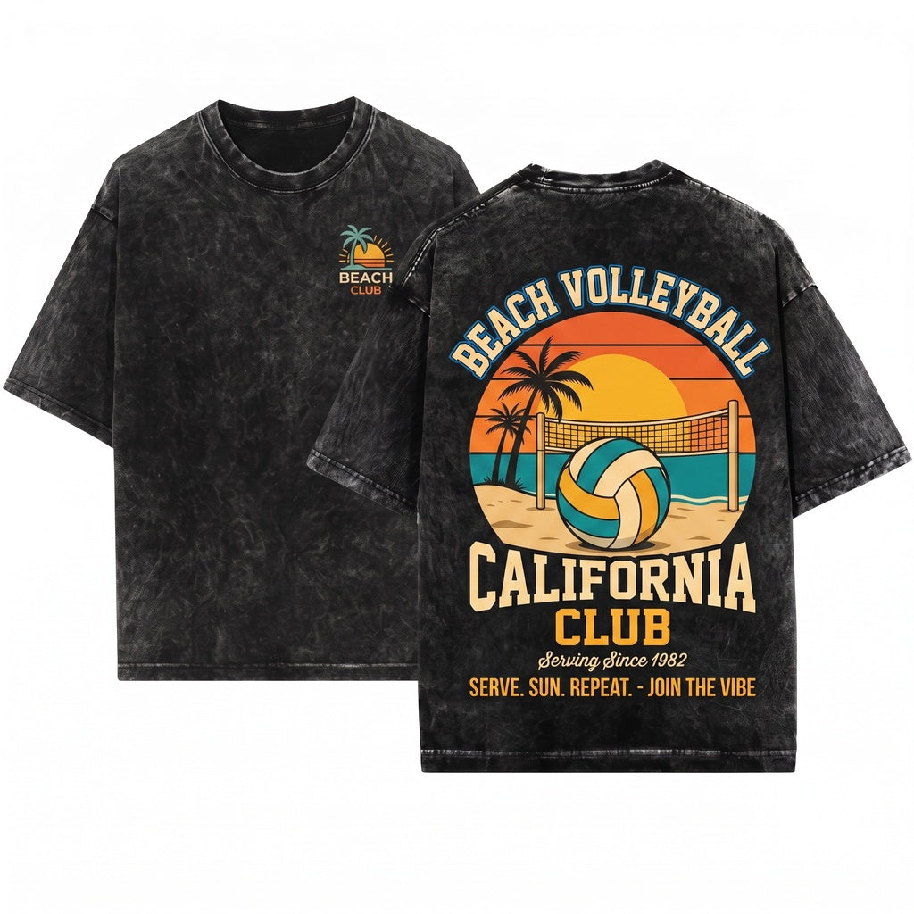 Beach Volleyball Sun Serve Sand Tropical Summer Player Sports Gift Club Unisex Wash T-Shirt