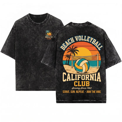 Beach Volleyball Sun Serve Sand Tropical Summer Player Sports Gift Club Unisex Wash T-Shirt