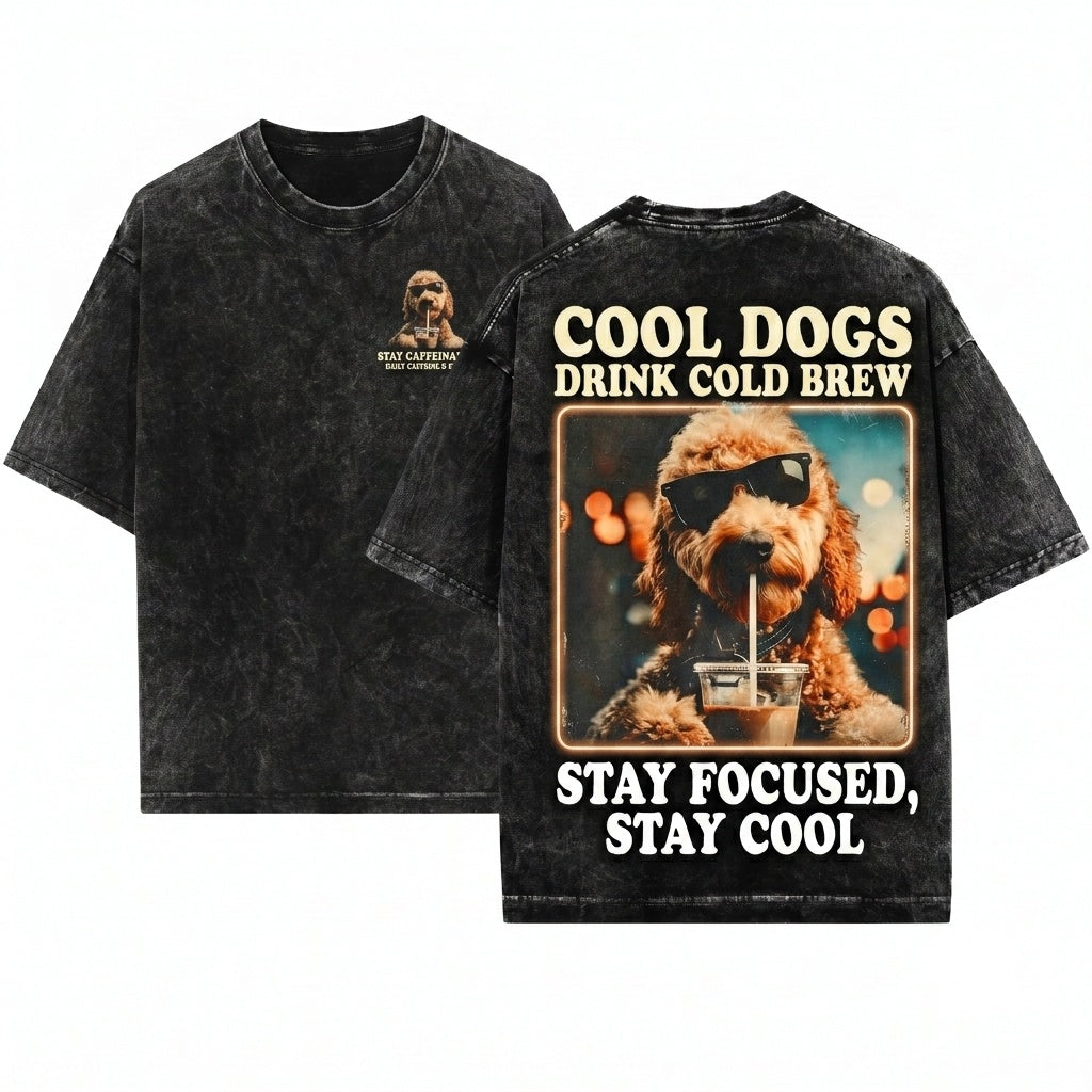 Funny Goldendoodle Iced Coffee Dog Wearing Sunglasses Aesthetic Cute Pet Owner Gift Unisex Wash T-Shirt