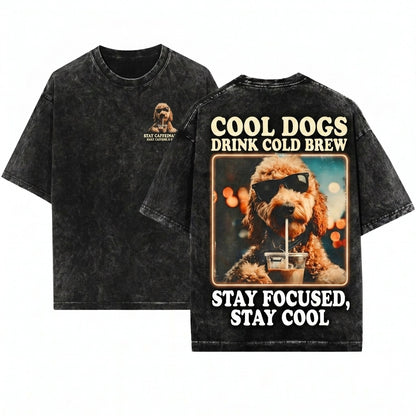 Funny Goldendoodle Iced Coffee Dog Wearing Sunglasses Aesthetic Cute Pet Owner Gift Unisex Wash T-Shirt