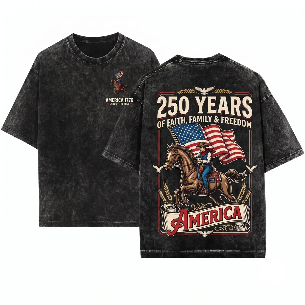 250 Years America Anniversary Christian 4th of July Faith Family Freedom Independence Day Church Unisex Wash T-Shirt
