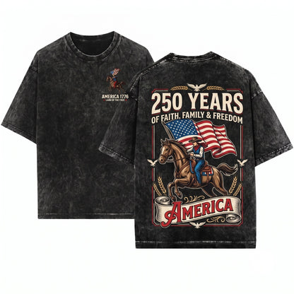250 Years America Anniversary Christian 4th of July Faith Family Freedom Independence Day Church Unisex Wash T-Shirt