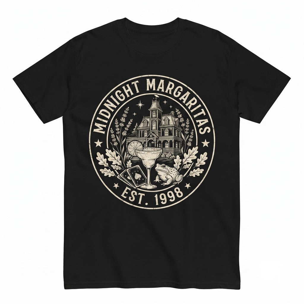 Midnight Margaritas Vintage Witchy Cocktail Gothic Victorian House Halloween Apparel Unisex TShirt