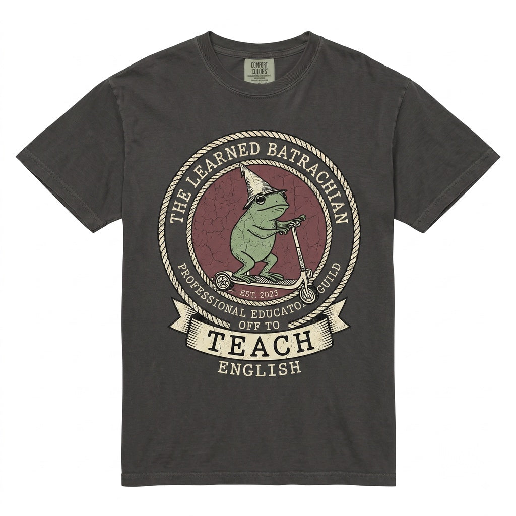Funny Frog Riding Scooter English Literature High School Educator Reading Gift Unisex TShirt