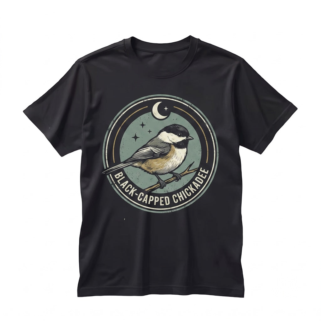Three Black-Capped Chickadee Moon Funny 90s Vintage Aesthetic Graphic Retro Bird Parody Unisex TShirt