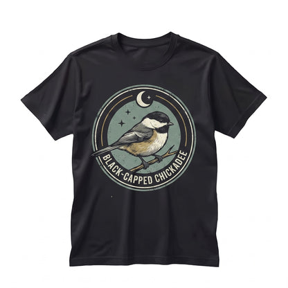 Three Black-Capped Chickadee Moon Funny 90s Vintage Aesthetic Graphic Retro Bird Parody Unisex TShirt