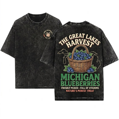 Michigan Summer Blueberries Graphic Apparel Unisex Wash T-Shirt