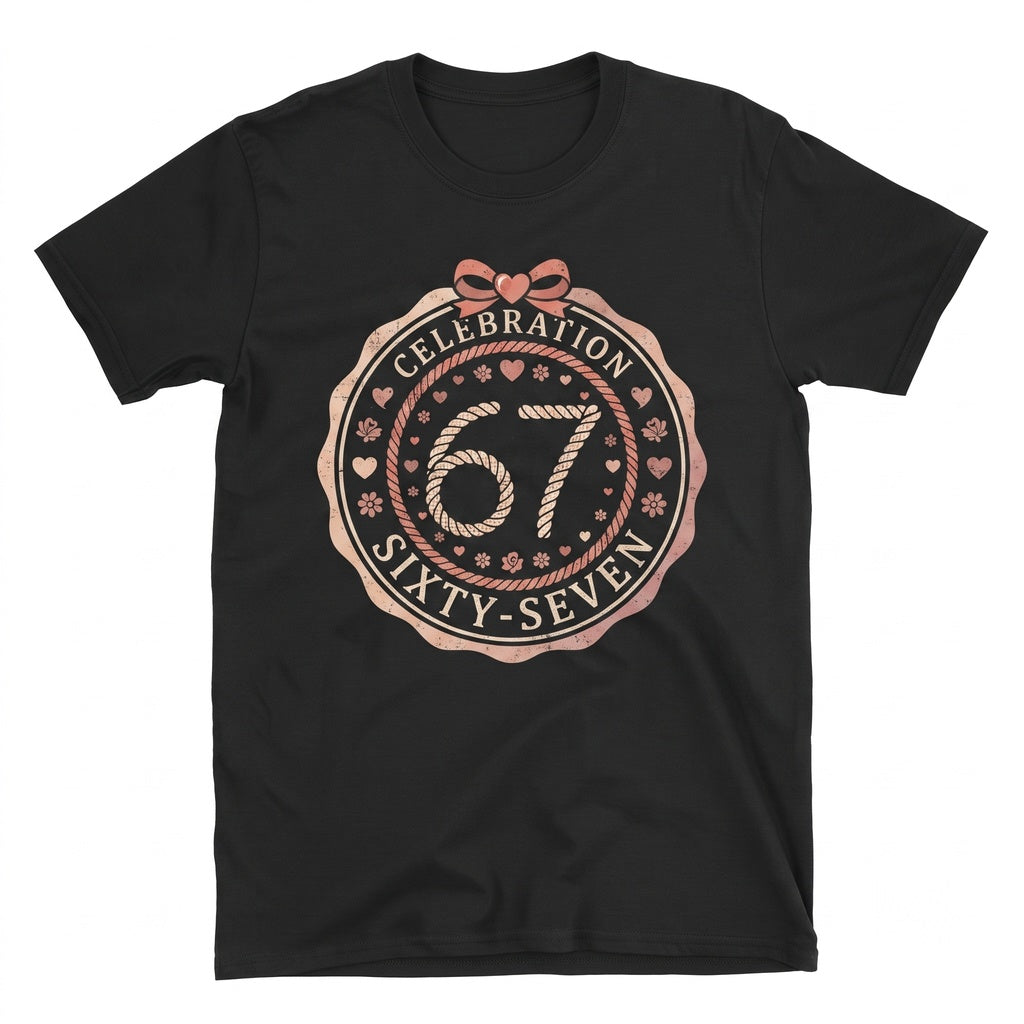 Retro 67 Valentine Day Coquette Bow Love Six Seven Pink Red Checkered Hearts Funny Number Meme Unisex TShirt