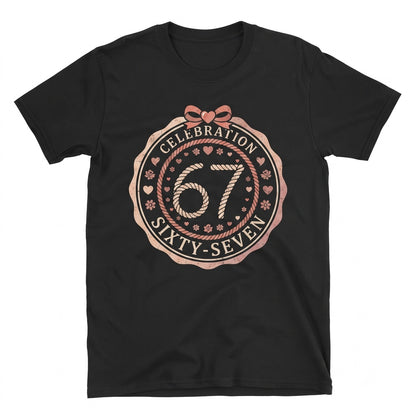 Retro 67 Valentine Day Coquette Bow Love Six Seven Pink Red Checkered Hearts Funny Number Meme Unisex TShirt
