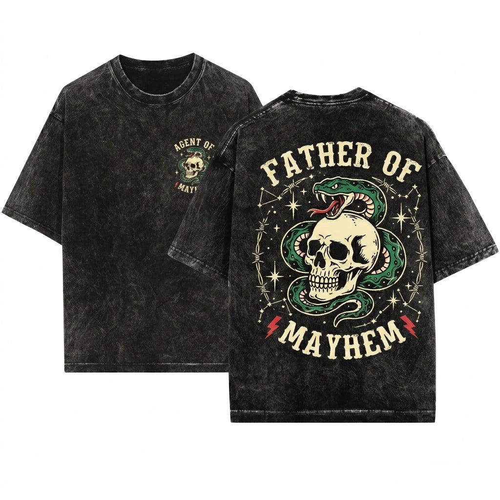 Father Mother Toddler Matching Family Skull Snake Tattoo Style Mayhem Unisex Wash T-Shirt