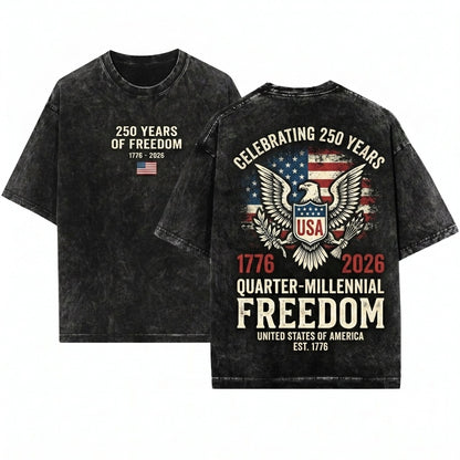 250 Years Freedom 1776-2026 Patriotic America Anniversary Fourth Of July USA Flag Unisex Wash T-Shirt