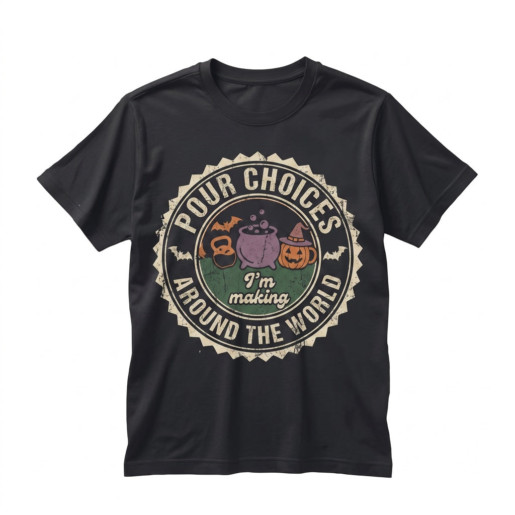 Retro Pour Choices Drinking Around Showcase Halloween Disney Theme Park Matching Family Vacation Liquor Booze Gift Unisex TShirt