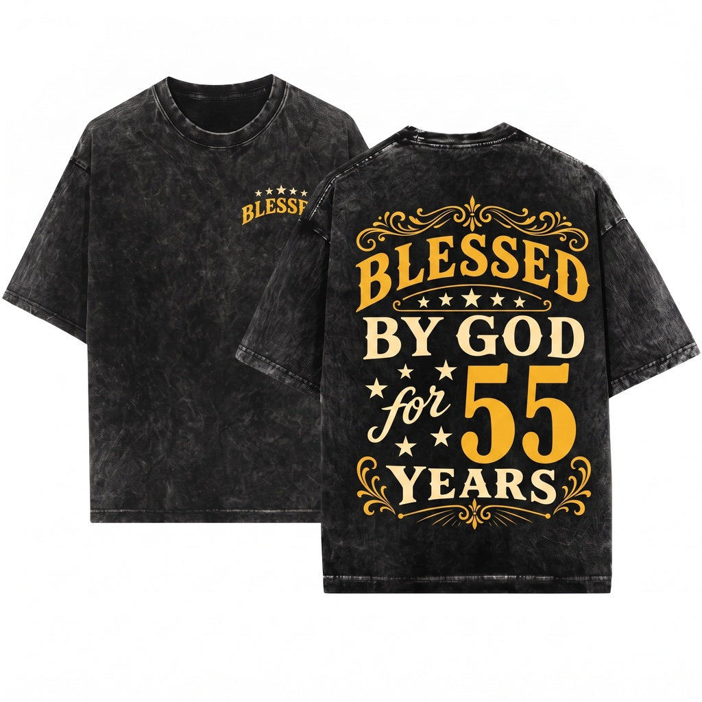 Blessed By God 55 Years Faith Christian Birthday Anniversary Gift Religious Unisex Wash T-Shirt
