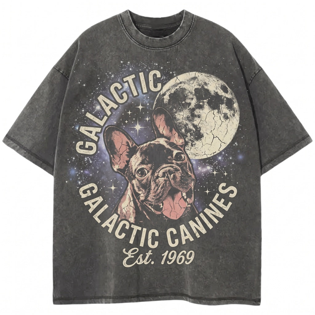 Vintage Three French Bulldog Moon Retro Graphic Funny Oversized Dog Unisex TShirt