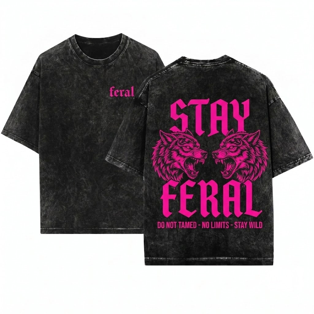 Feral Sassy Funny Bright Pink Trucker Graphic Novelty Humor Vintage Unisex Wash T-Shirt