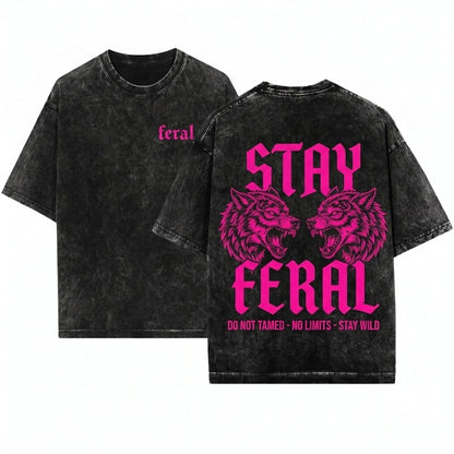 Feral Sassy Funny Bright Pink Trucker Graphic Novelty Humor Vintage Unisex Wash T-Shirt