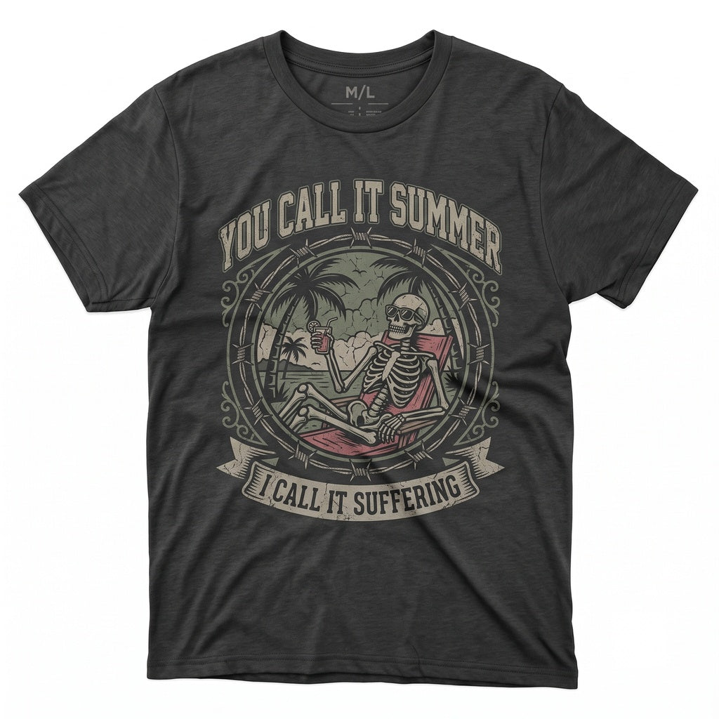 Summer Suffering Creepy Cute Skeleton Girl in Pool Floaty Halloween July Goth Graphic Unisex TShirt