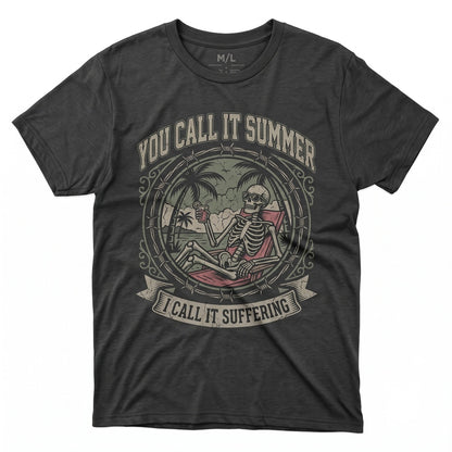 Summer Suffering Creepy Cute Skeleton Girl in Pool Floaty Halloween July Goth Graphic Unisex TShirt