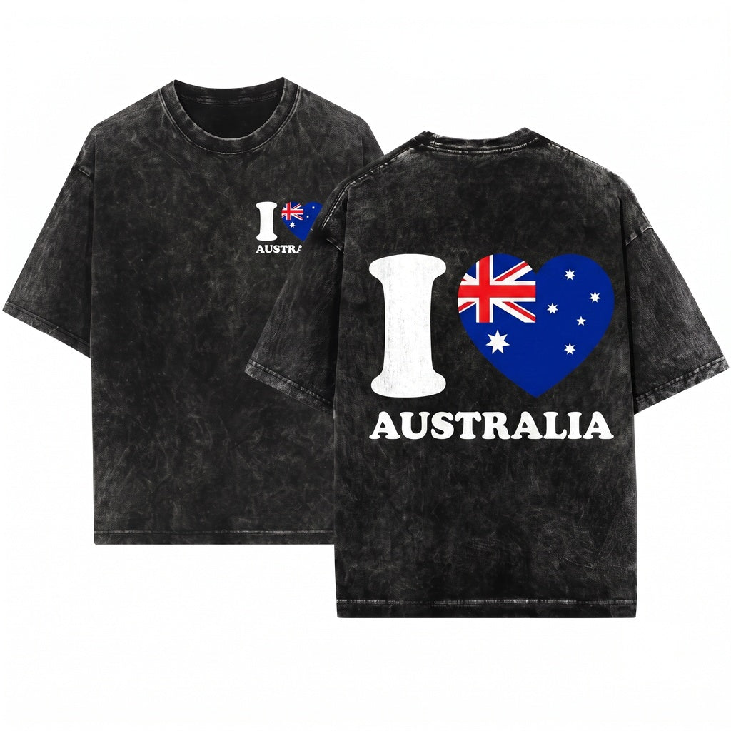 I Love Australia Heart Flag Patriotic Travel Souvenir Gift Graphic Unisex Wash T-Shirt