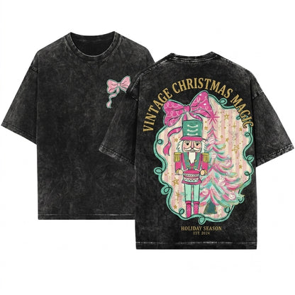 Glitter Pink Nutcracker Christmas Tree Yall Are Nuts Colorful Brushstroke Blue Graphic Unisex Wash T-Shirt