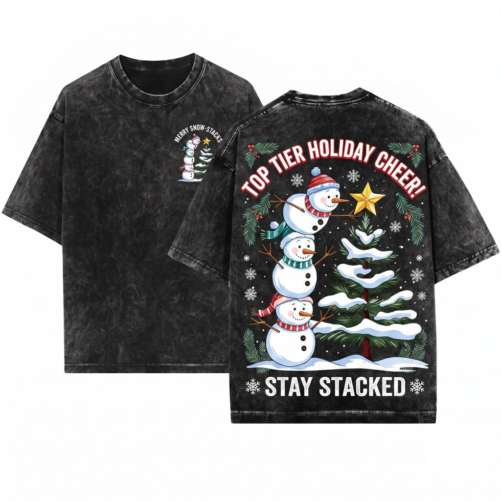 Funny Christmas Snowman Tree Holiday Party Gift Lover Unisex Wash T-Shirt