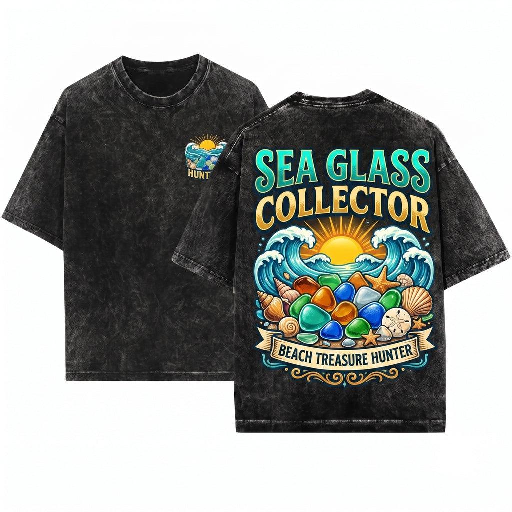 Sea Glass Collector Beach Treasure Hunter Ocean Lover Coastal Seashell Nautical Gift Unisex Wash T-Shirt