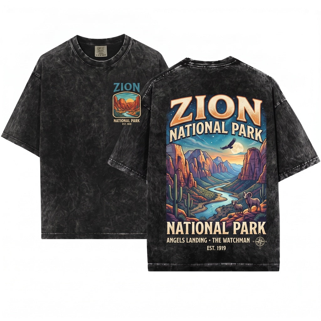 Zion National Park Vintage Desert Canyon Landscape Retro Southwest Nature Scenic Aesthetic Graphic Gift Unisex Wash T-Shirt