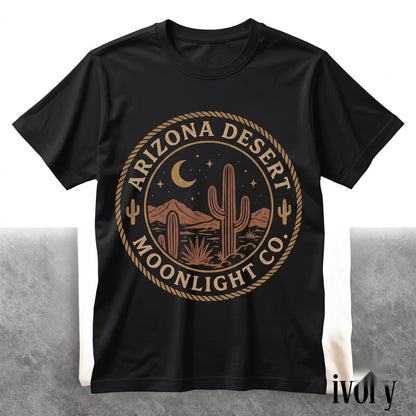 Classic Desert Night Cactus Graphic Moonlit Southwest Landscape Rustic Western Nature Unisex TShirt