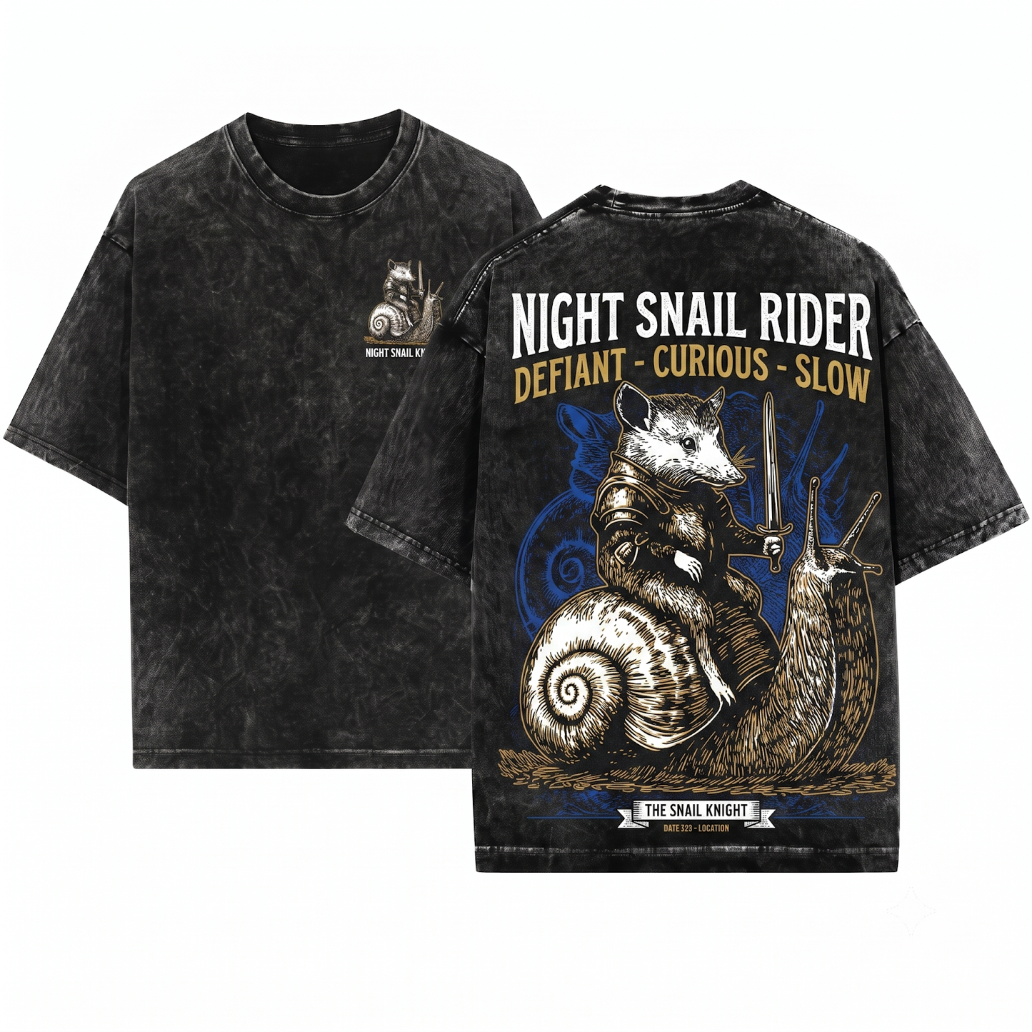 Retro Possum Knight Riding Snail Shirt Funny Opossum Meme Grimdark Dark Art Gift Unisex Heavyweight Garment-Dyed T-Shirt