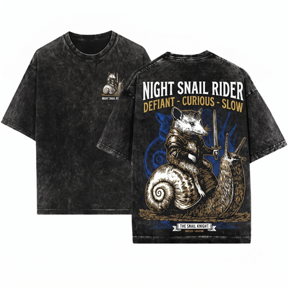 Retro Possum Knight Riding Snail Shirt Funny Opossum Meme Grimdark Dark Art Gift Unisex Heavyweight Garment-Dyed T-Shirt