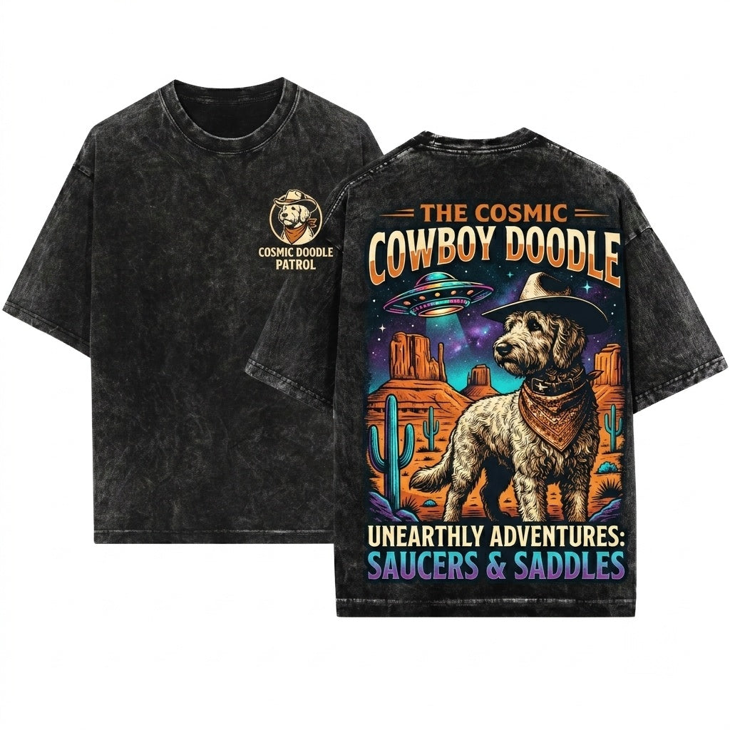 Labradoodle UFO Western Cowboy Ranch Dog Mom Dad Owner Gift Unisex Wash T-Shirt