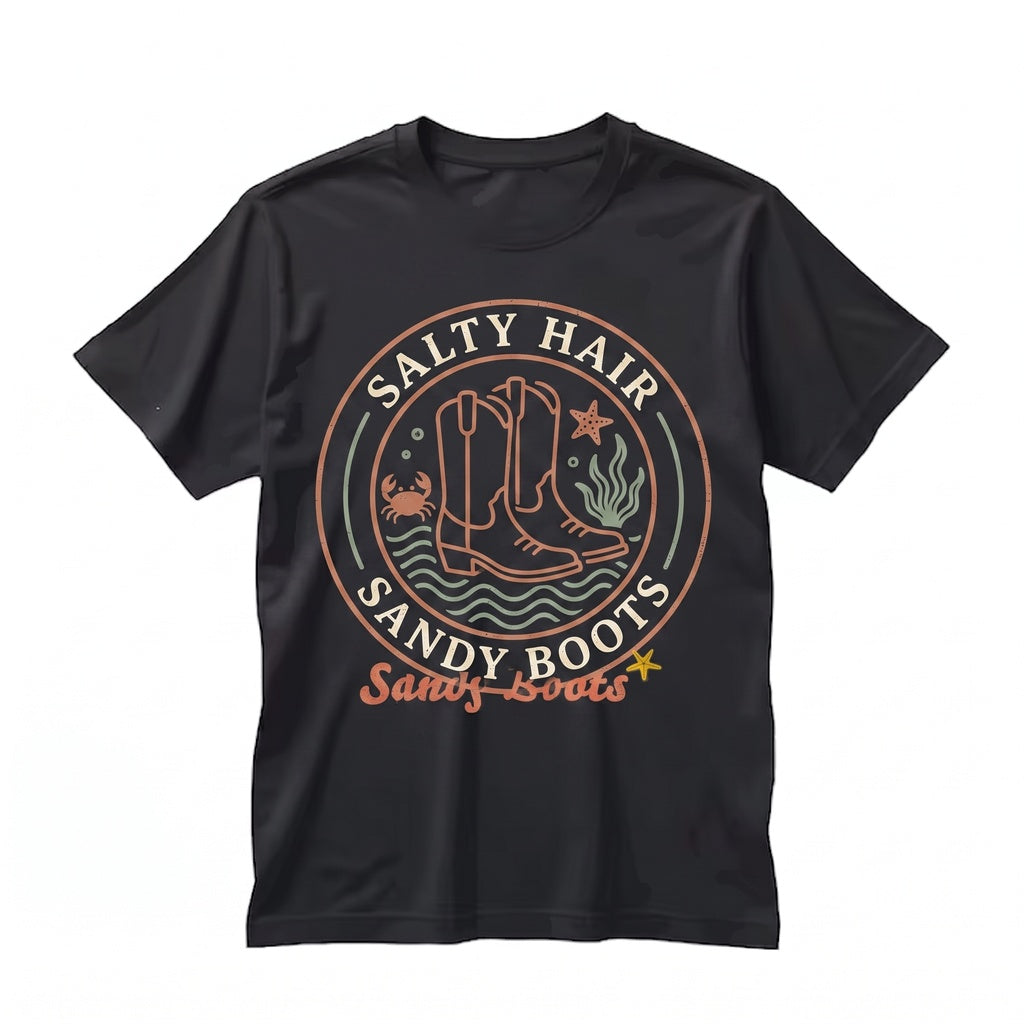 Salty Hair Sandy Boots Western Beach Vacation Sunshine Summer Graphic Unisex TShirt
