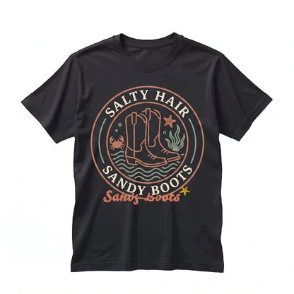 Salty Hair Sandy Boots Western Beach Vacation Sunshine Summer Graphic Unisex TShirt