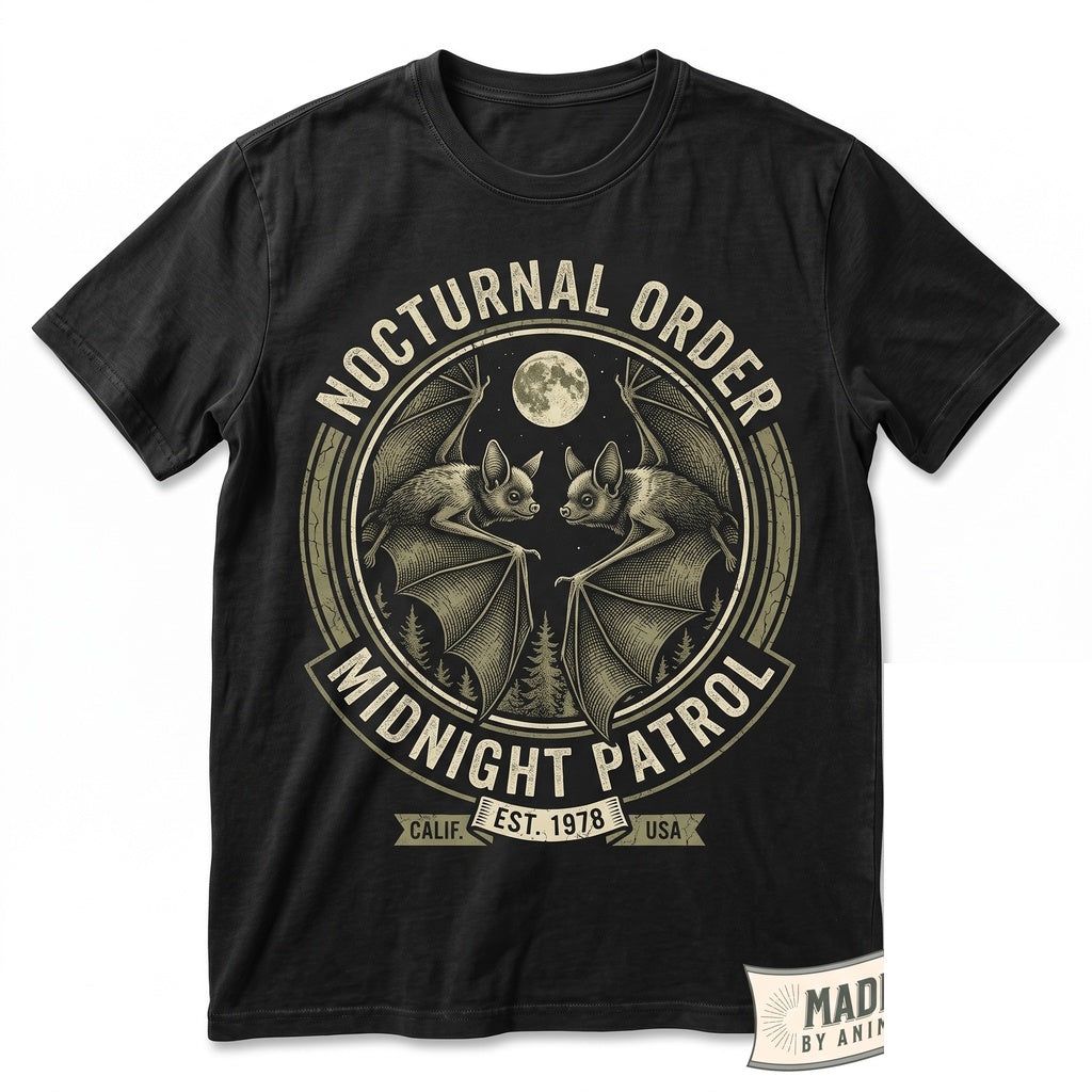 Vintage Spooky Bat Graphic Retro Gothic Full Moon Forest Wildlife Nature Halloween Animal Lover Gift Unisex TShirt