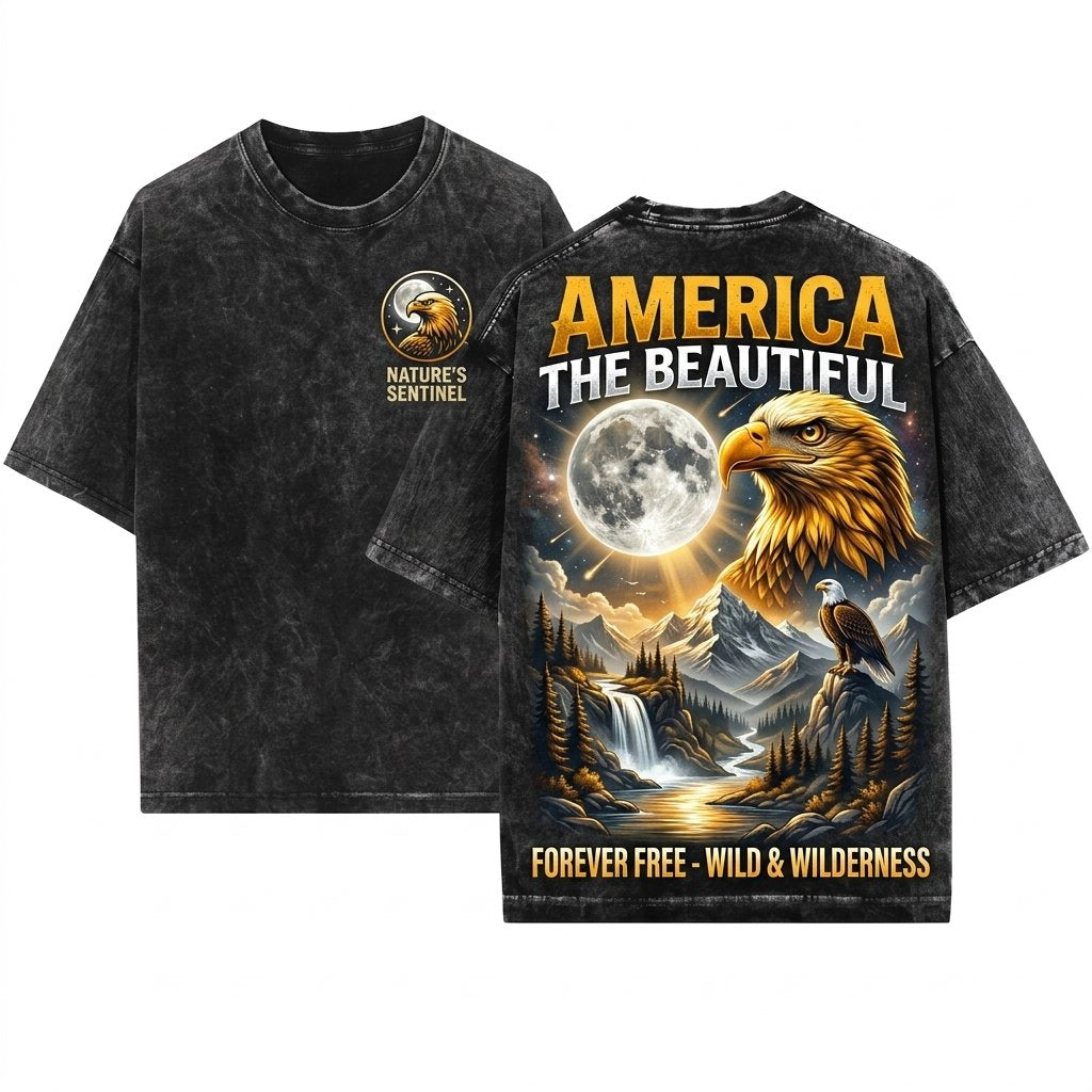Bald Eagle Howling to the Moon Vintage Graphic American Wildlife Patriotic Freedom Animal Unisex Wash T-Shirt
