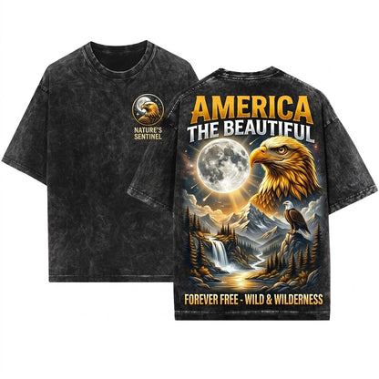 Bald Eagle Howling to the Moon Vintage Graphic American Wildlife Patriotic Freedom Animal Unisex Wash T-Shirt